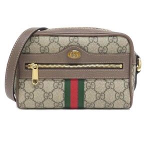 Gucci Ophidia GG Supreme mini crossbody bag leather trim & gold-toned hardware.